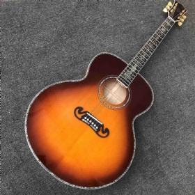 Custom 43 Inch J200 Jumbo Acoustic Guitar with Abalone Binding Vintage Tuner Gloss Tobacco Color Finishing 550a EQ electronic pickup