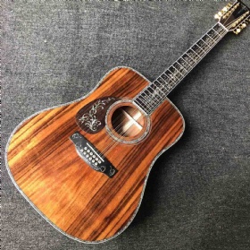 Custom 41 Inch 12 Strings KOA Wood Left Handed Dreadnought D45S Acoustic Electric Guitar with Double Pickup