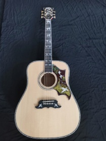 Custom Solid Handmade AAAAA Grade Flamed Maple Neck Doves Dreadnought Acoustic Guitar Deluxe Version Customized Headstock Logo Inlay and Pickguard