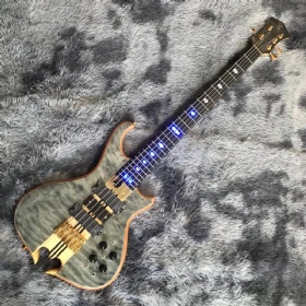 Custom Alembic LED Style Mark King 5 Omega Cut Bottom Shape Neck Through Body Flamed Maple Top 5 Strings Bass Guitar