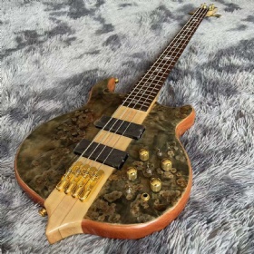 Custom Alembic Style 4 Strings Burst Maple Top Neck Through Body Electric Bass Guitar with Rosewood Fingerboard and Active Pickup Accept OEM Order