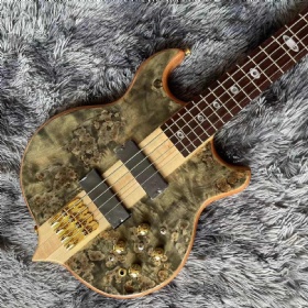 Custom Alembic Style 4 Strings Burst Maple Top Neck Through Body Electric Bass Guitar with Rosewood Fingerboard and Active Pickup Accept OEM Order