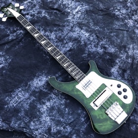 Custom Ricken 4003 Fireglo Electric Bass Transparent Green Color 4 Strings Rick Bass with Oval Output Jack