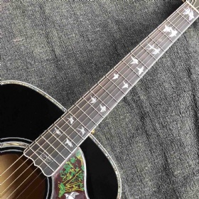Custom 41 Inch GB Solid Spruce Top Flamed Maple Back Side Abalone Binding Rosewood Fingerboard 5pcs Maple Wood Neck Dove Acoustic Electric Guitar in Brown Color
