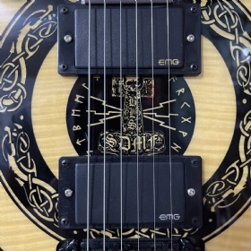 Custom Irregular special guitar Zakk Wylde Audio War Hammer Electric Guitar with Viking totem bullseye and runes fret markers