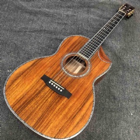 Custom OOO 28AA Solid KOA Back Side Abalone Binding Ebony Fingerboard Acoustic Guitar Cutaway Body 39 Inch Accept Guitar OEM Order