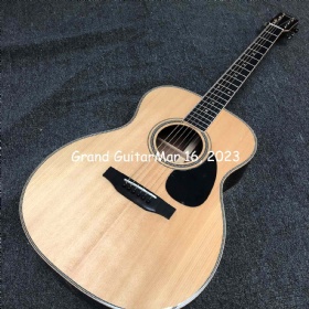 Custom Solid Spruce Top OM 40 Inch Round Body Herringbone Binding Acoustic Guitar