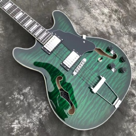 Custom green guitar flame maple jazz hollow body f hole335 style electric guitar