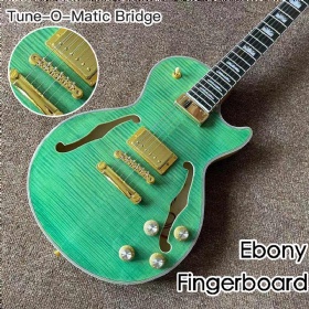 Custom Flamed maple top semi-hollow body Jazz Electric Guitar in green color