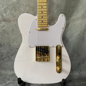Custom Black Binding White Color Tele Electric Guitar with gold hareware
