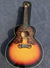 Custom deluxe vintage sunburst color 43 inch jumbo acoustic guitar abalone binding double pickguards