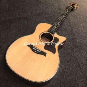Custom Chaylor Style PS14 Solid Spruce Top Abalone Binding Acoustic Guitar with Armrest KOA Back Side