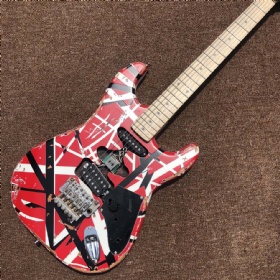 Custom Grand electric Eddie guitar/Heavy Aged/Black white red stripe/Franken Red Electric Guitar/Frankenstrat