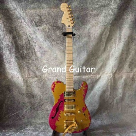 Custom vintage relic aged tele electric guitar with flamed maple neck alder wood and Bigsby