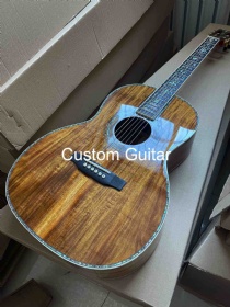 Custom 5A Solid KOA Back Side OOO Body Folk Acoustic Electric Guitar Abalone Binding