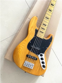Custom 5 Strings Light Yellow Ash Electric Bass Guitar with Maple Fretboard Black Pickguard Order can be Customized
