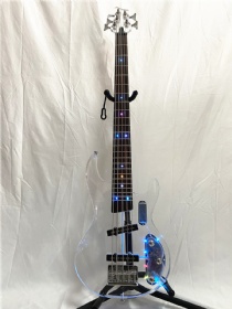 Custom 5 Strings SG LP PRS IBAN Acrylic Crystal Transparent Plexiglass Electric Bass Guitar LED Color Flashing