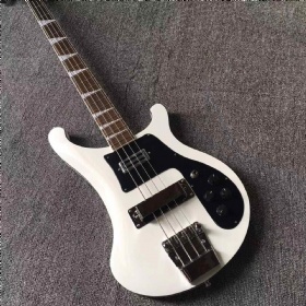 Custom 4 Strings Rick Slivery Hardware 4003 Electric Bass Guitar Black Pickguard in White