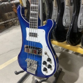 Custom Ricken 4003 Bass Electric Guitar in Transparent Blue Color with Chrome Hardware