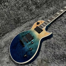 Custom Burl Maple Top ESP Electric Guitar in Ocean Blue Sunburst Color