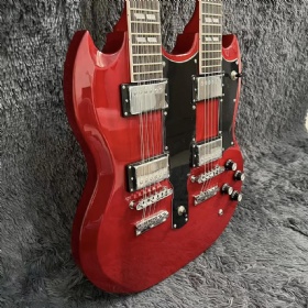 Custom SG Double Head Electric Guitar 12 Strings+6 Strings Transparent Red Color