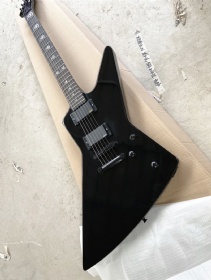 Custom ESP style irregular body electric guitar with snake fingerboard inlay in black color