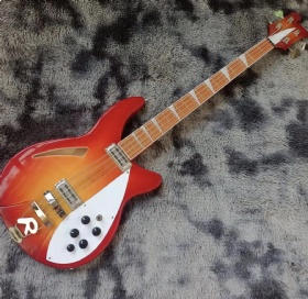 Custom 4 strings semi hollow body cherry red Ricken bass guitar