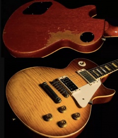 Custom Relic Maple Veneer Sunburst Color Les Paul LP Electric Guitar One Piece Neck Body Gold Grover Tuners