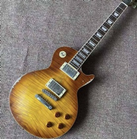 Custom tiger pattern veneer Les Paul GB LP electric guitar in sunburst color