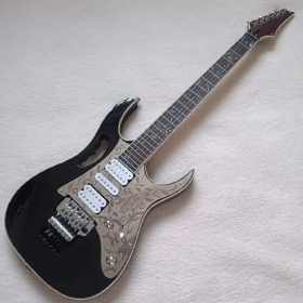 Custom Ibanez Style Electric Guitar OEM with Aluminum board engrave Pickguard, Headstock, Color Binding, Lock String Nut, Floyd Rose Tremolo Bridge