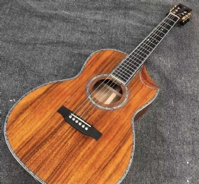 Custom OOO cutaway koa wood acoustic electric guitar solid koa wood top with slotted headstock