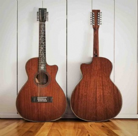 Custom Handcrafted OO Body Cutaway Acoustic Guitar with 12 Strings, entirely fully made from solid mahogany wood back side