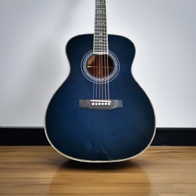 Custom All Solid Left-Handed OM Acoustic Guitar with AAAAA Solid Sitka Spruce Top in Navy Blue Color