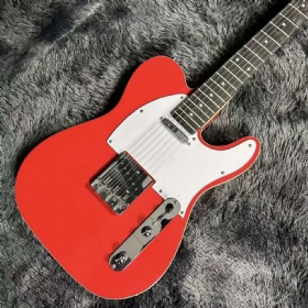 Custom Tele Electric Guitar, Mahogany Body, Red Color, Double Binding, Rosewood Fretboard, 6 Strings, 22 Frets, Dropshipping