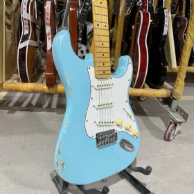 Custom Relic Aged ST Electric Guitar, Alder Body, Maple Fingerboard, Blue Color, 21 Frets