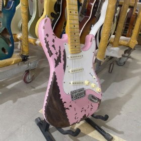 Custom Relic G-ST Electric Guitar, Pink Color, Alder Body, Maple Fingerboard, 22 Frets, Aged Guitar