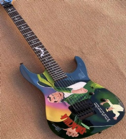 Custom 6 strings electric guitar, body manual painting, black metal hardware rosewood fingerboard