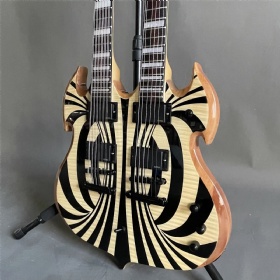 Custom Black Circle 12+6 Strings Wydle Audio Double Neck Electric Guitar 4EMG Pickups Mahogany Body