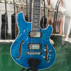 Custom Langue doc Flamed Maple Top Electric Guitar in Blue Color 6 Strings 2H Pickup Special Bridge HPL Fretboard