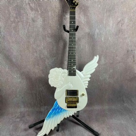 Custom One Pickup Solid Body White Angel Carving Shape Electric Guitar