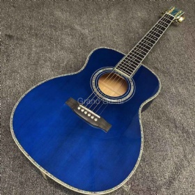 Custom Solid East Indian Rosewood Back Side OM Acoustic Guitar with Double Electronic EQ in Blue Color