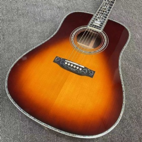 Sunburst 41 Inch D45 Model Solid Spruce Acoustic Guitar Abalone Tree of Life Ebony