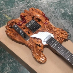 Custom handcarved special body electric guitar in red color matte finishing