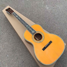 Custom Yellow Painting Solid Spruce 39 Inch 000 Type Acoustic Guitar Abalone Ebony Open Headstock