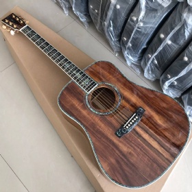 Koa Acoustic Guitar 41 Inch D Type Body Abalone Flowers Inlays Ebony Fingerboard