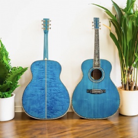 Custom 6 strings soundhole pickups OM45 Ocean blue acoustic electric guitar 633mm scale length