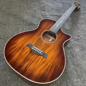 Custom 6 Strings SOLID KOA Top Taylor Style Acoustic Guitar with Glossing Body Matte Neck Ebony Bridge Open Tuner