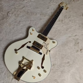 Custom Gretsch Style Hollow Body Electric Guitar in Cream White