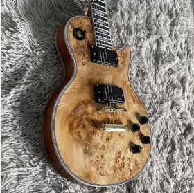 Custom Gibson Style Les Paul LP Electric Guitar Nature Burl Maple Top Mahogany Body Gold Hardware