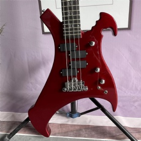 Custom 4 Strings Irregular Special Body Shape Electric Bass Guitar in Metallic Red ​Color Solid Body Maple Neck